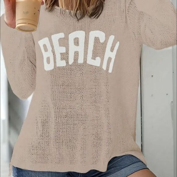 Zara Sweaters - Zara Beige Sweater with White Lettering